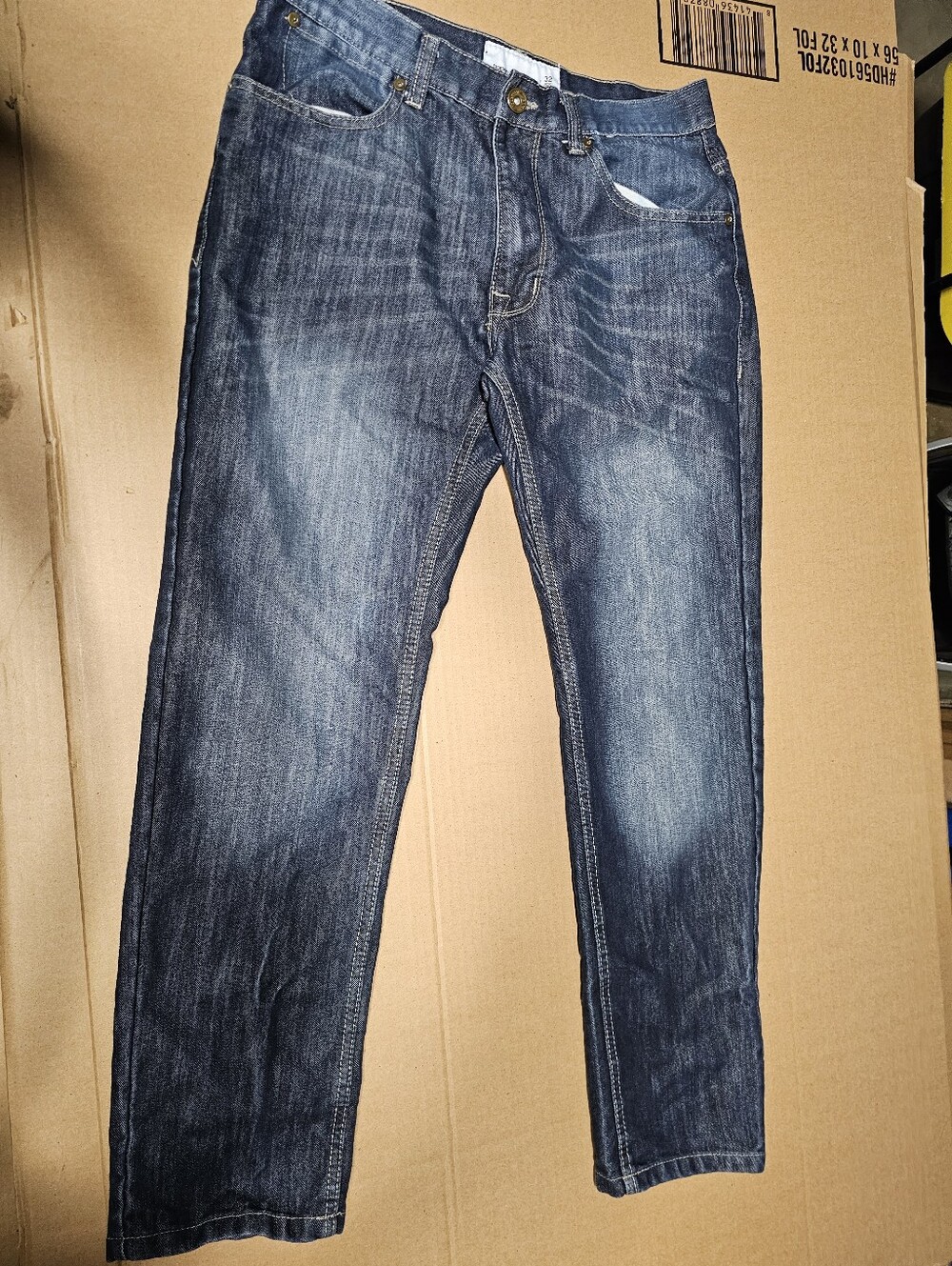 Paper Denim & Cloth Men's Dark Blue Washed Jeans - Classic Straight Fit 32/30